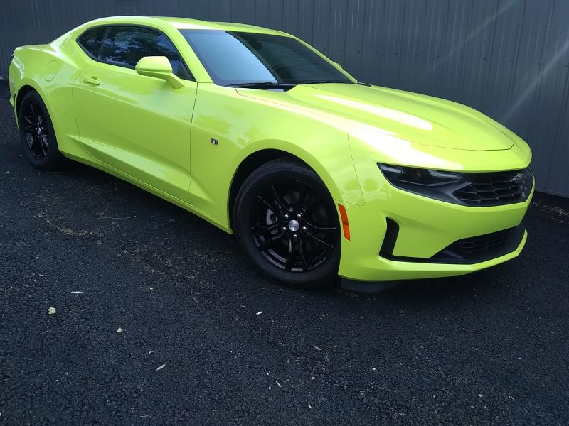 Shock Yellow Camaro with Gloss Black Powder Coated Wheels